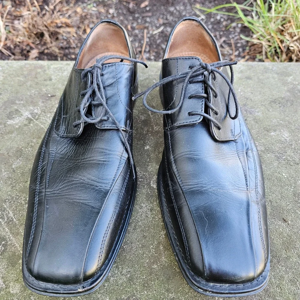 Johnston & Murphy Harding Panel Oxford Dress Shoes 9 Black Leather Square Toe